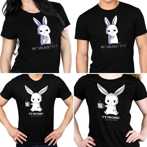 Tee Turtle ~ Set of 2 ~ Black Tshirt w/ Bunny ~ size XL ~ lightweight - Picture 1 of 12